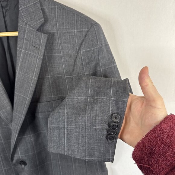 Hugo Boss Virgin Wool Windowpane Blazer Men’s 38R Made USA Sports Coat Gray - Picture 2 of 10